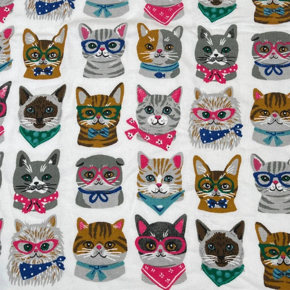 Humane Society Retro Cat Print Hand Towel White Multi Glasses Bandana Mod